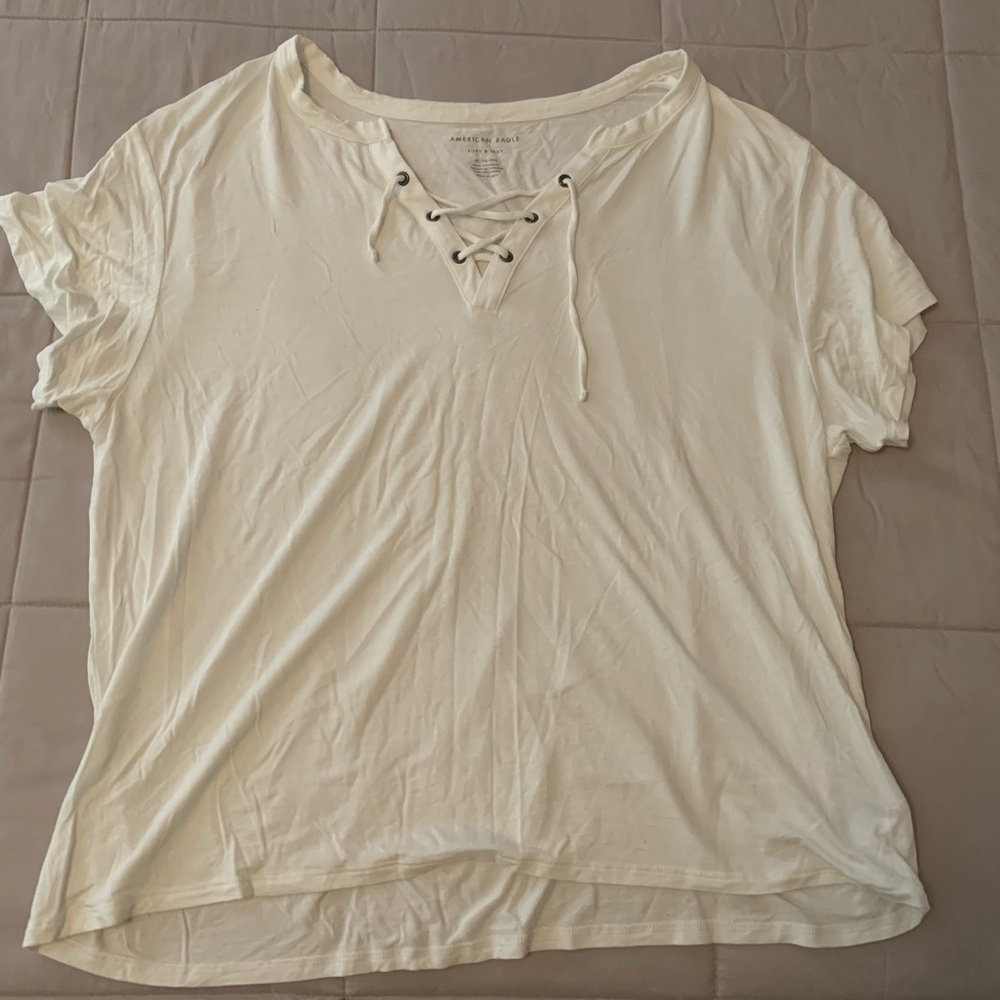 American Eagle Outfitters White Lace-Up Tee